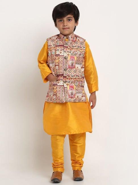 benstoke kids yellow & pink printed full sleeves kurta set