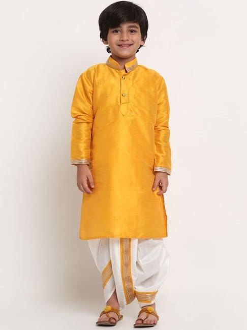 benstoke kids yellow & white regular fit full sleeves kurta set