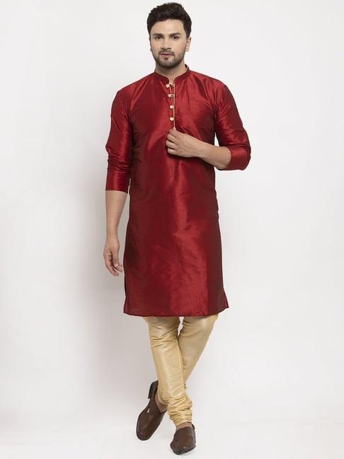 benstoke maroon & gold regular fit kurta set