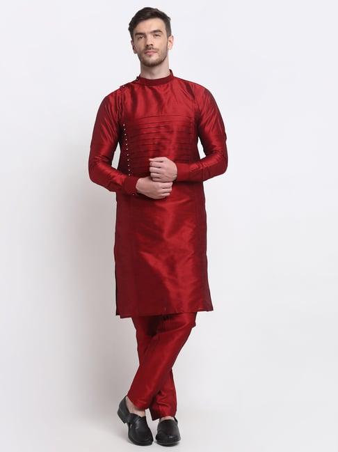 benstoke maroon regular fit kurta set