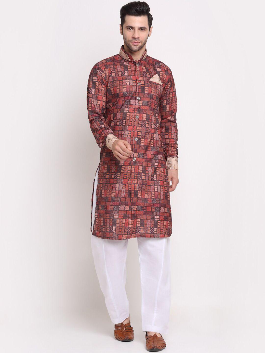 benstoke men black & red printed sherwani set