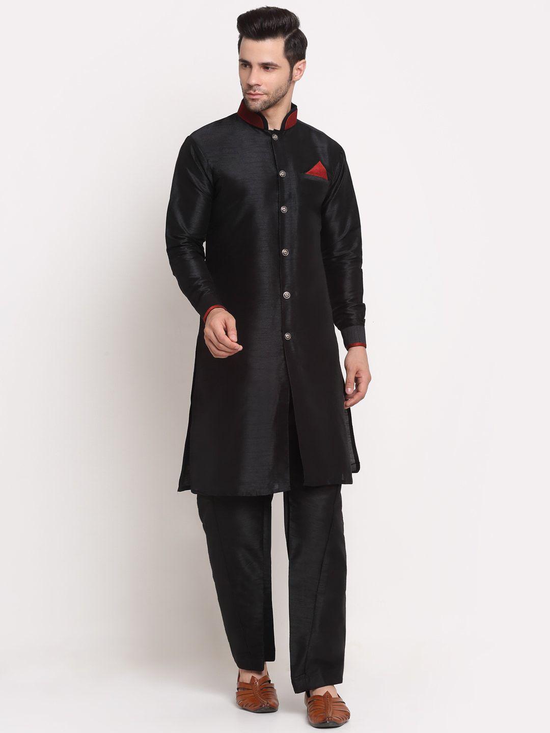 benstoke men black solid sherwani set