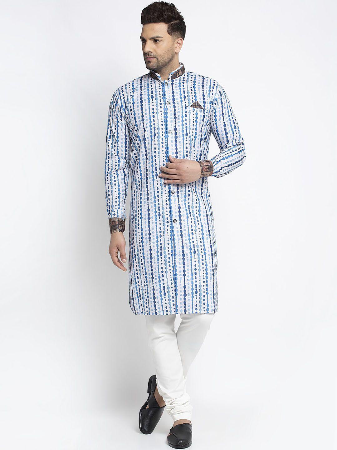 benstoke men blue & white  printed sherwani set