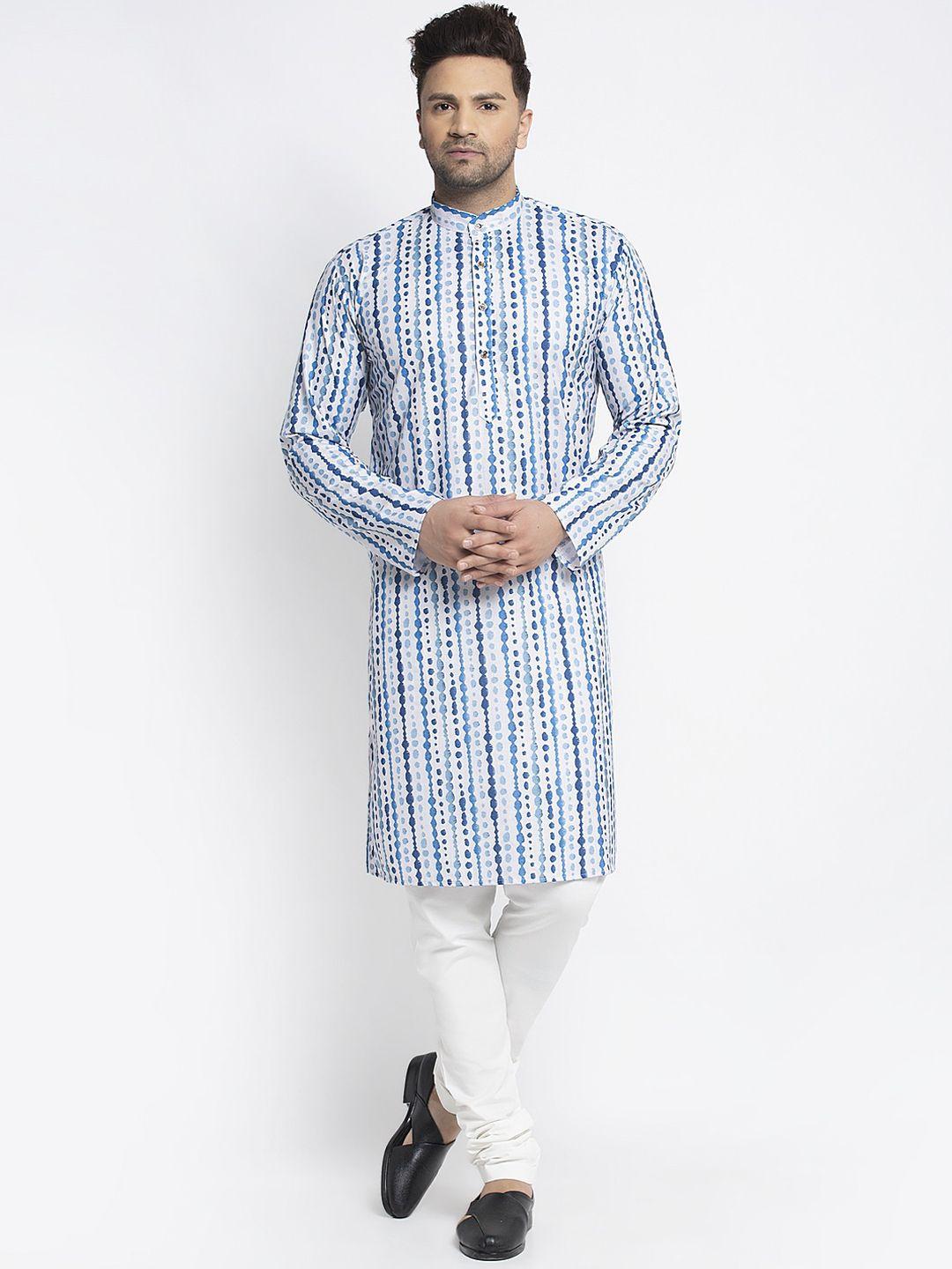 benstoke men blue & white striped kurta with churidar