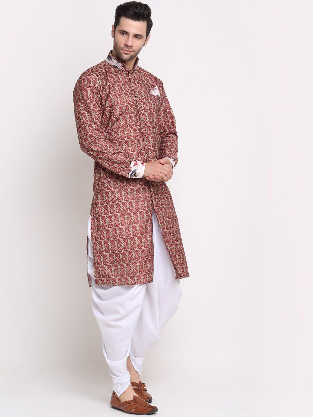 benstoke men brown & beige  printed sherwani set