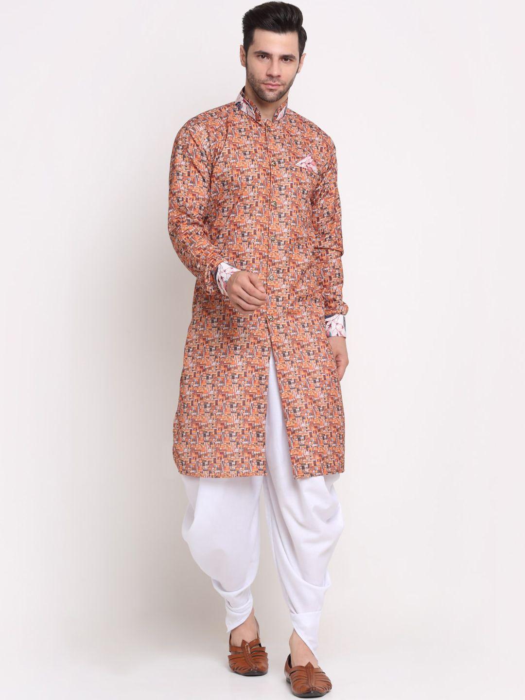 benstoke men brown printed sherwani set