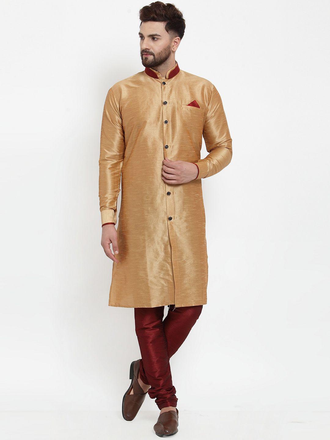 benstoke men copper-toned & maroon solid sherwani set