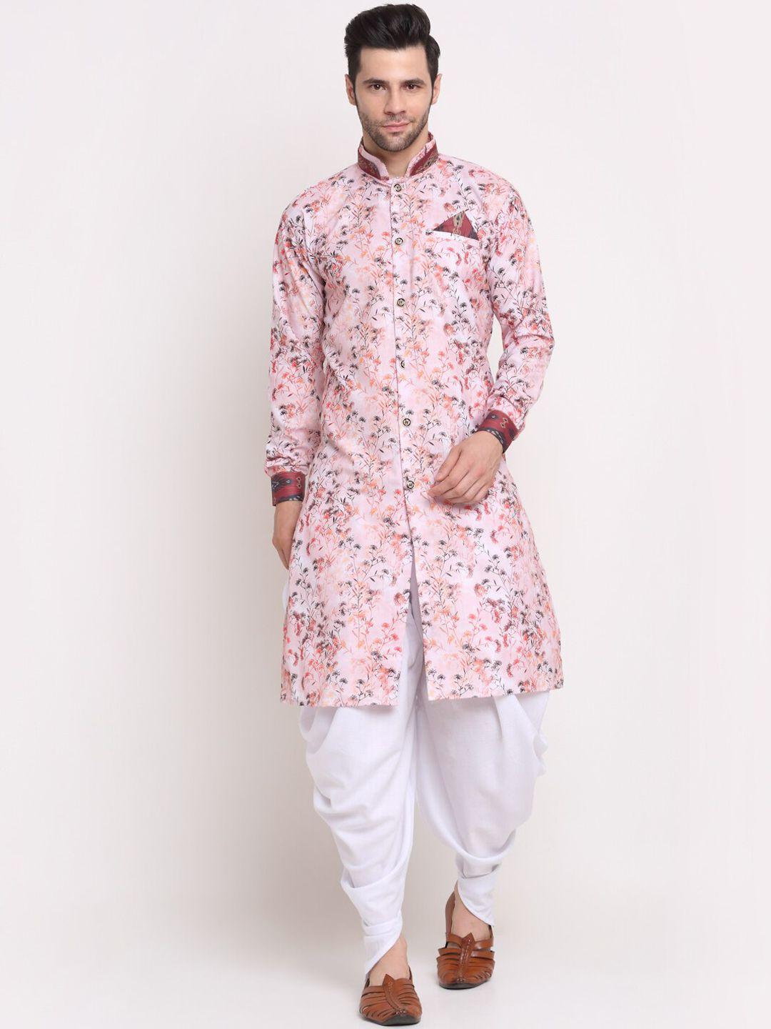 benstoke men floral printed cotton kurta with dhoti pants