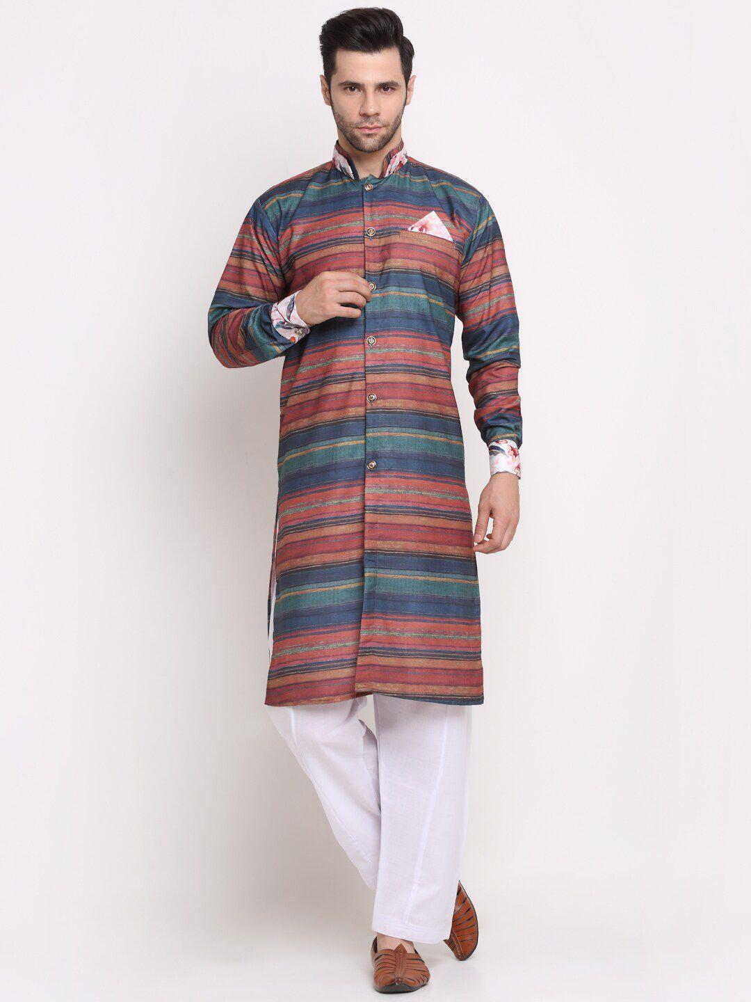 benstoke men green & blue printed sherwani