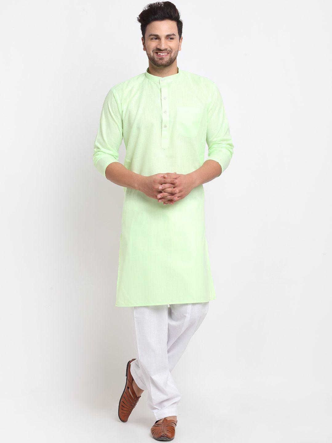 benstoke men green regular kurta with pyjamas