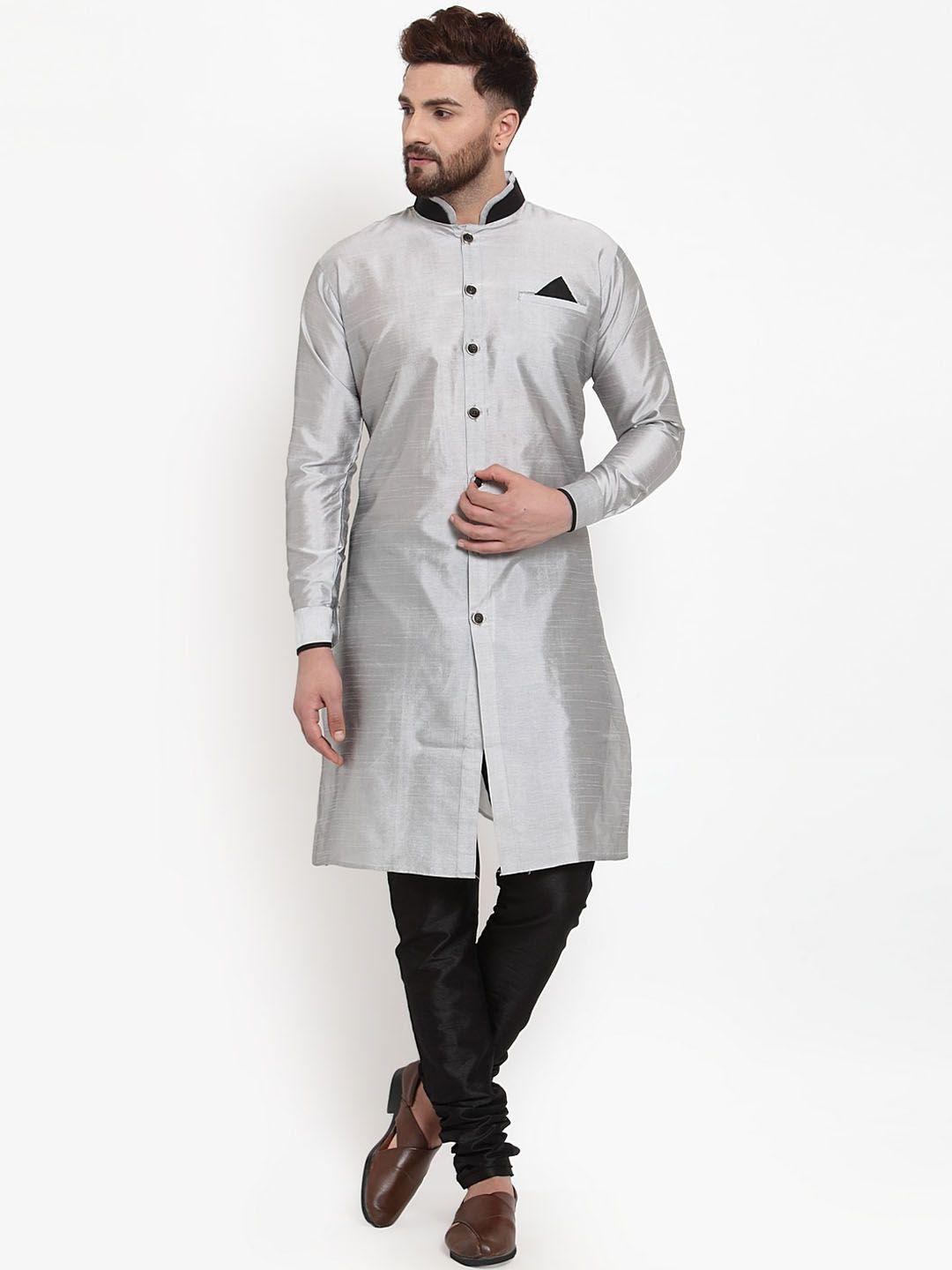 benstoke men grey & black solid sherwani set