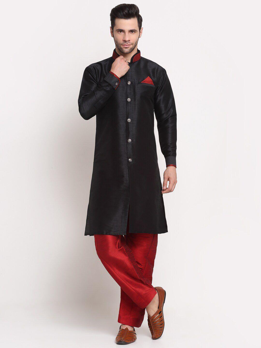 benstoke men maroon & black solid sherwani set