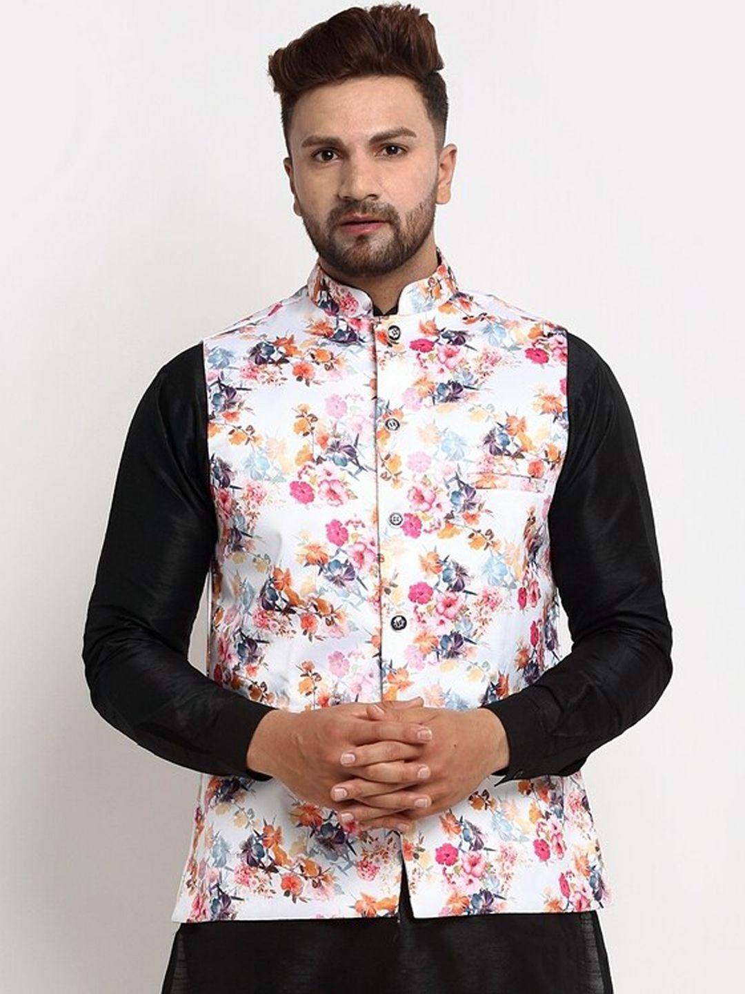 benstoke men multi-coloured printed woven nehru jacket