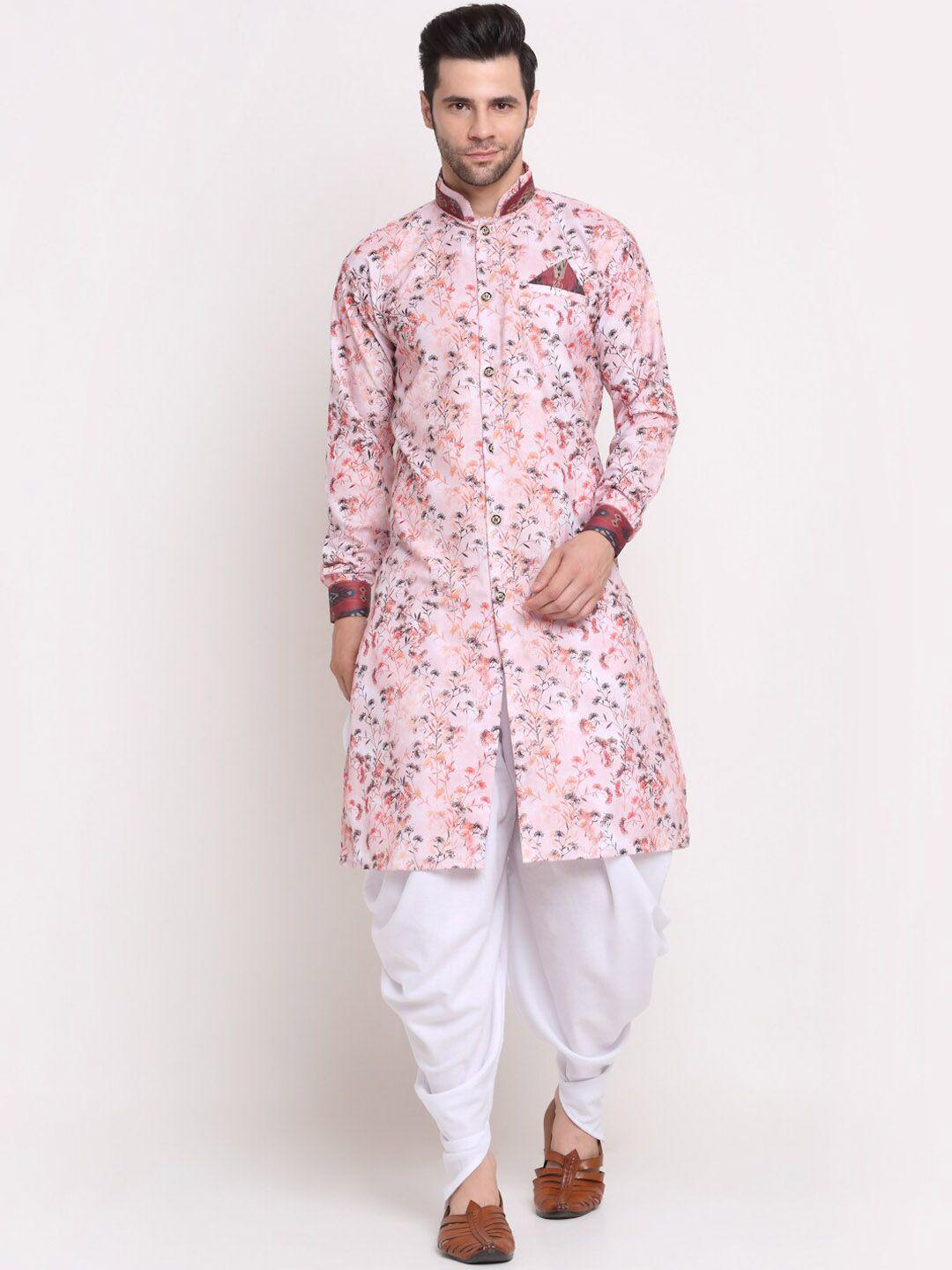 benstoke men pink & grey printed sherwani set