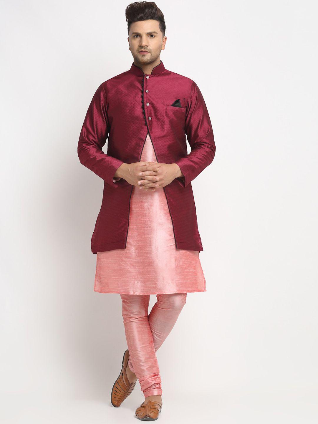 benstoke men pink & maroon solid kurta with pyjamas