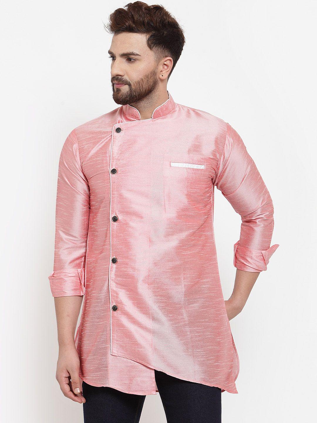 benstoke men pink solid straight kurta