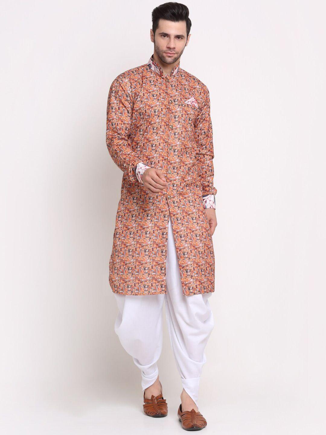 benstoke men printed cotton kurta with dhoti pants