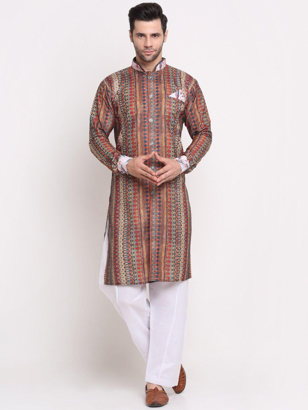 benstoke men printed mandarin collar kurta with salwar