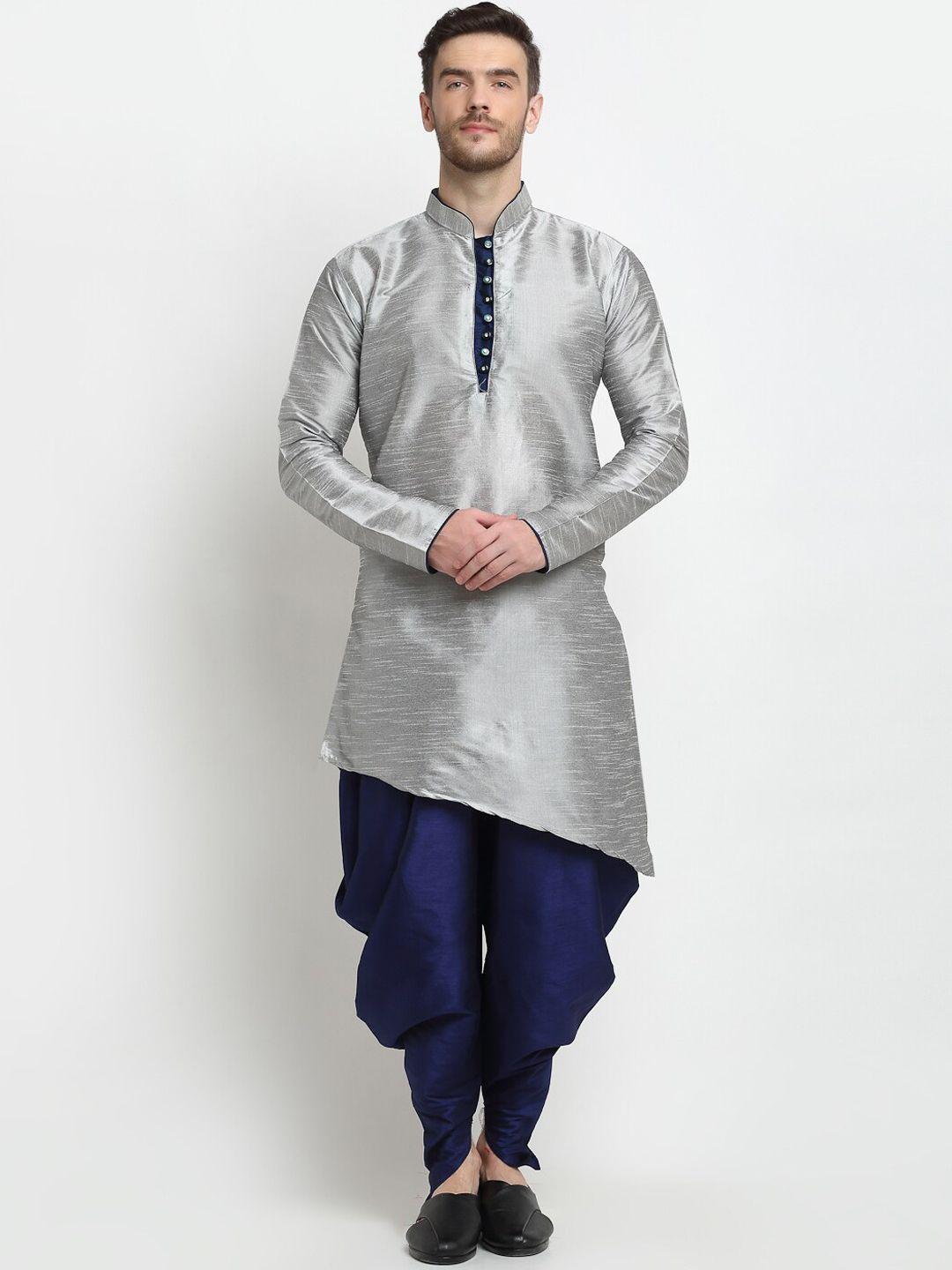 benstoke men silver-toned solid kurta with dhoti pants