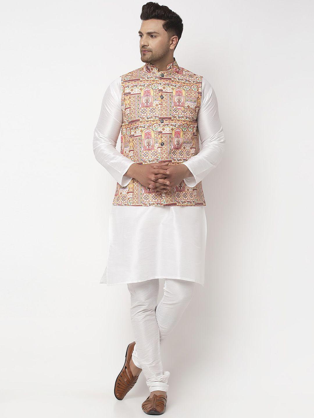 benstoke men white solid kurta with churidar