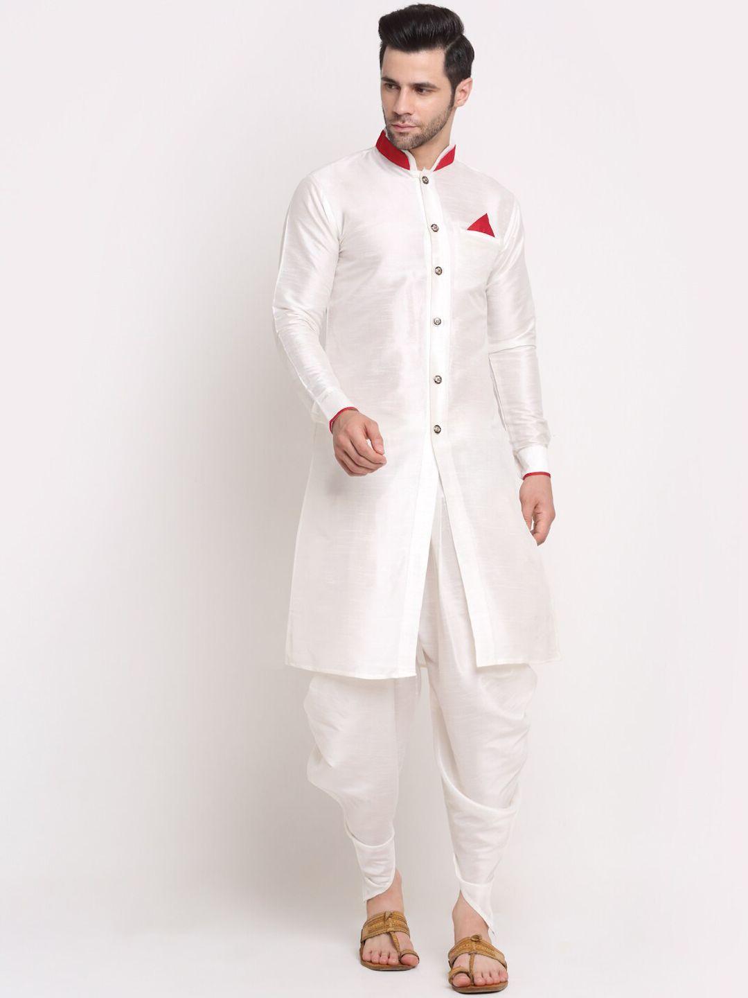 benstoke men white solid sherwani set