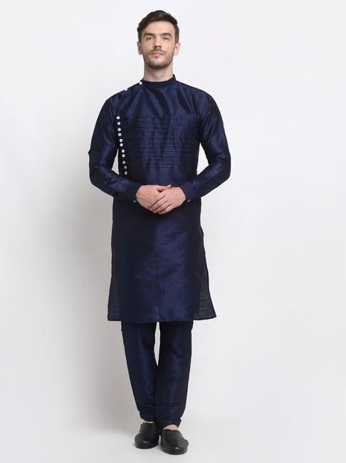 benstoke navy blue regular fit kurta set