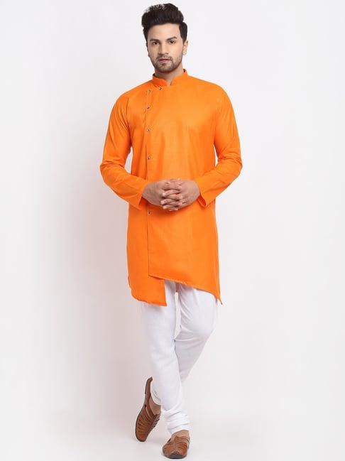 benstoke orange & white cotton regular fit kurta set