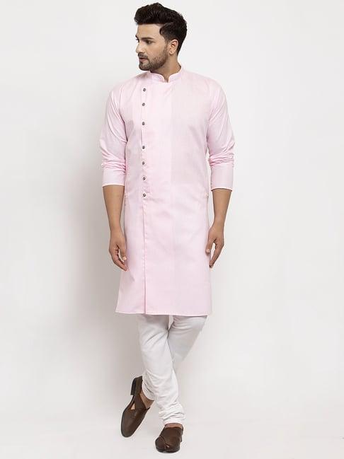 benstoke pink & white cotton regular fit kurta set