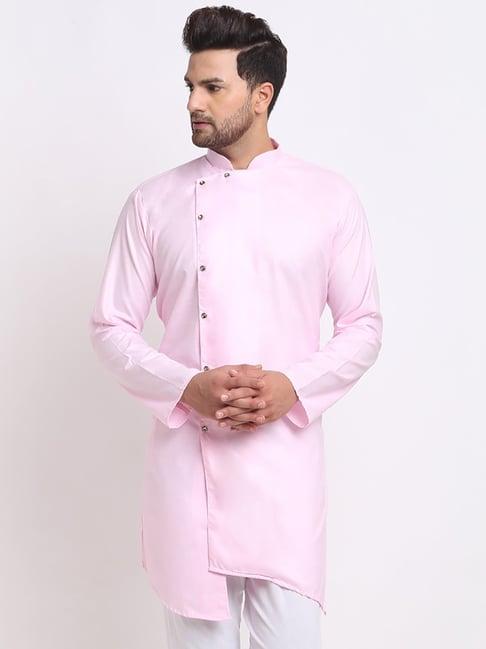 benstoke pink regular fit mandarin collar kurta