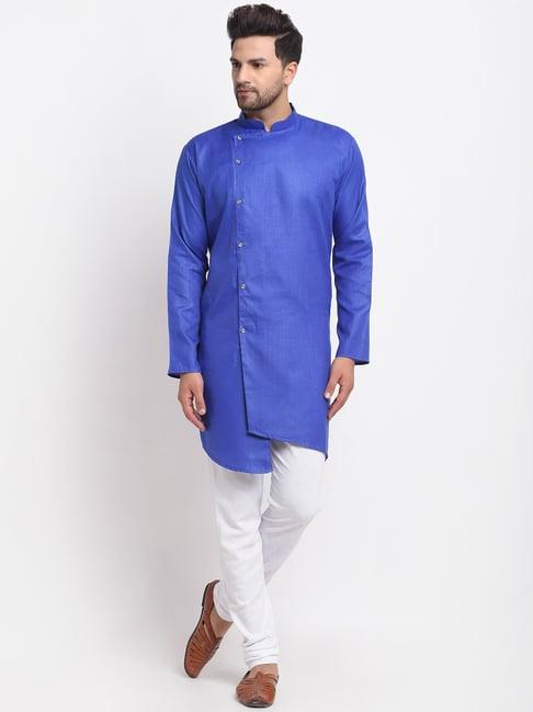 benstoke royal blue & white cotton regular fit kurta set