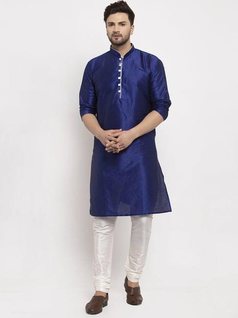 benstoke royal blue & white regular fit kurta set