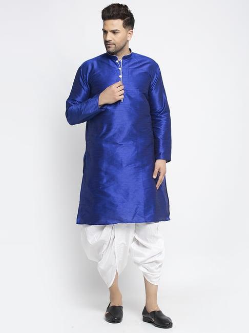 benstoke royal blue & white regular fit kurta set