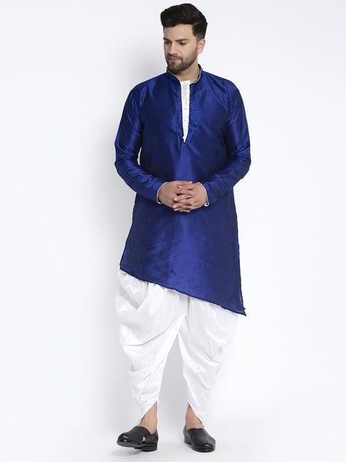 benstoke royal blue & white regular fit kurta set