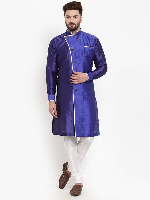 benstoke royal blue & white regular fit self pattern kurta set