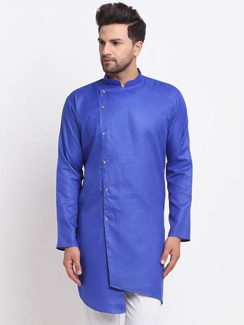 benstoke royal blue regular fit mandarin collar kurta