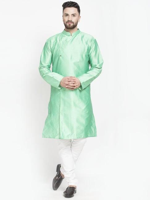 benstoke sea green & white regular fit self pattern kurta set