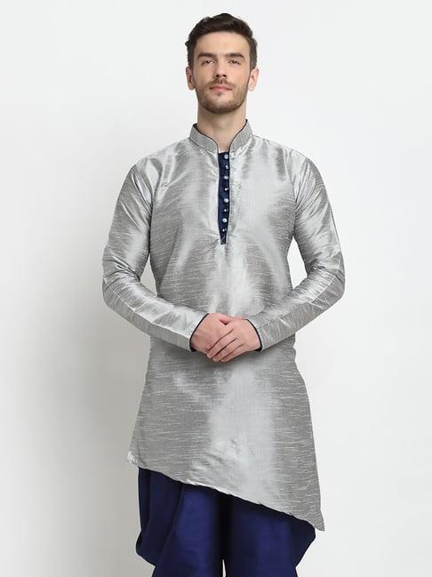 benstoke silver grey regular fit mandarin collar kurta