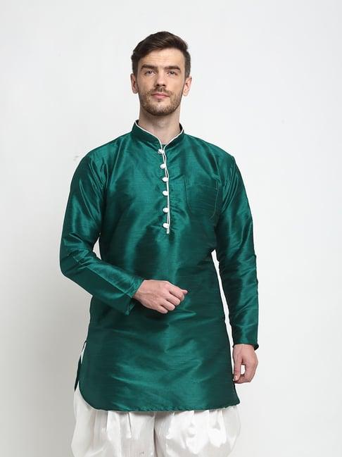 benstoke teal green regular fit mandarin collar kurta