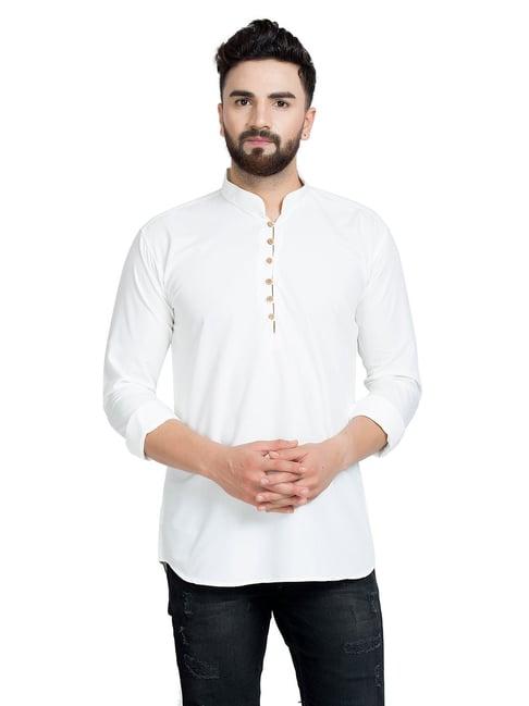 benstoke white regular fit mandarin collar short kurta