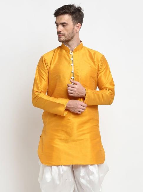 benstoke yellow regular fit mandarin collar kurta