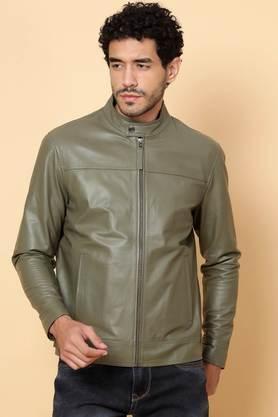 benvolio solid lightweight genuine leather men's biker jacket - stone