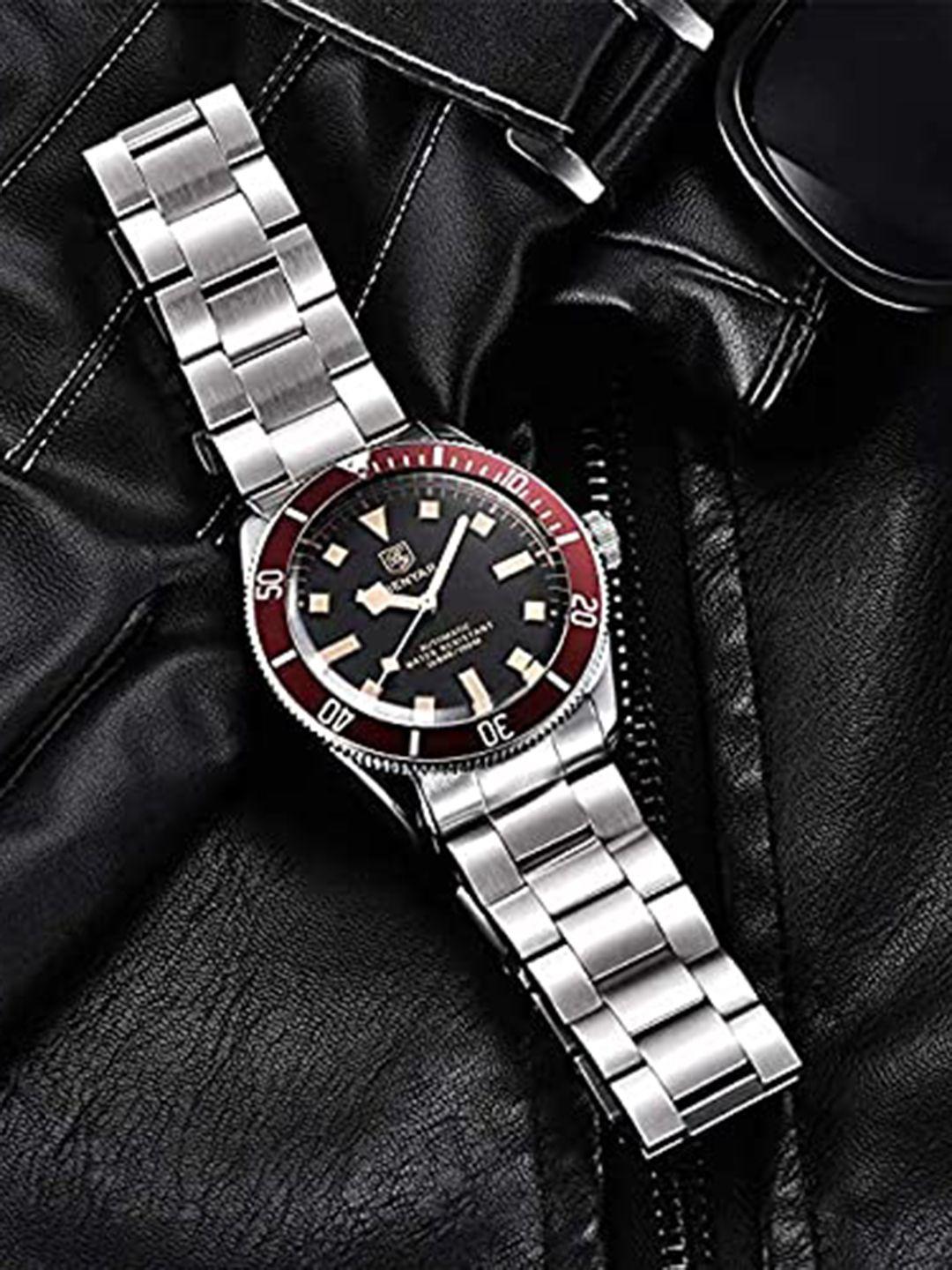 benyar men bracelet style straps analogue watch ben-5179-silver-red