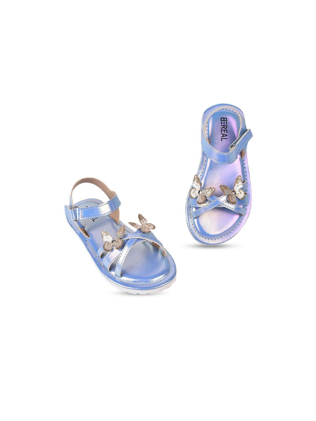 bereal girls blue embellished open toe flats