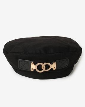 beret hat with metal accent