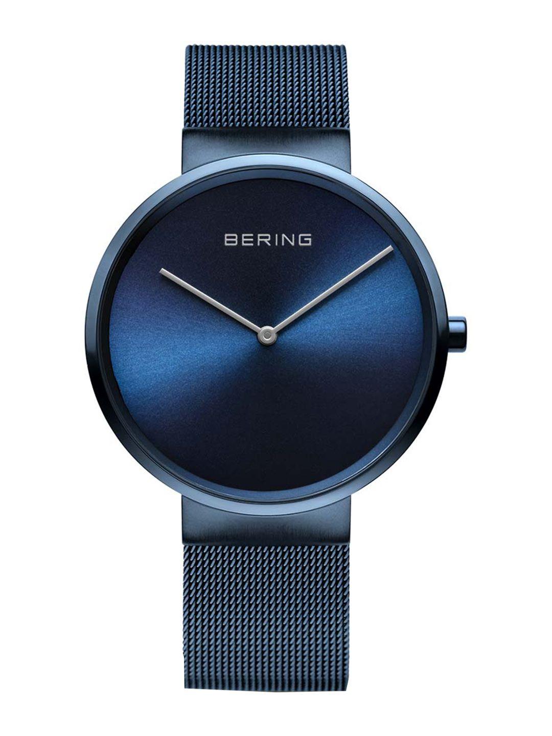 bering men blue dial & blue stainless steel bracelet style straps analogue watch 14539-397