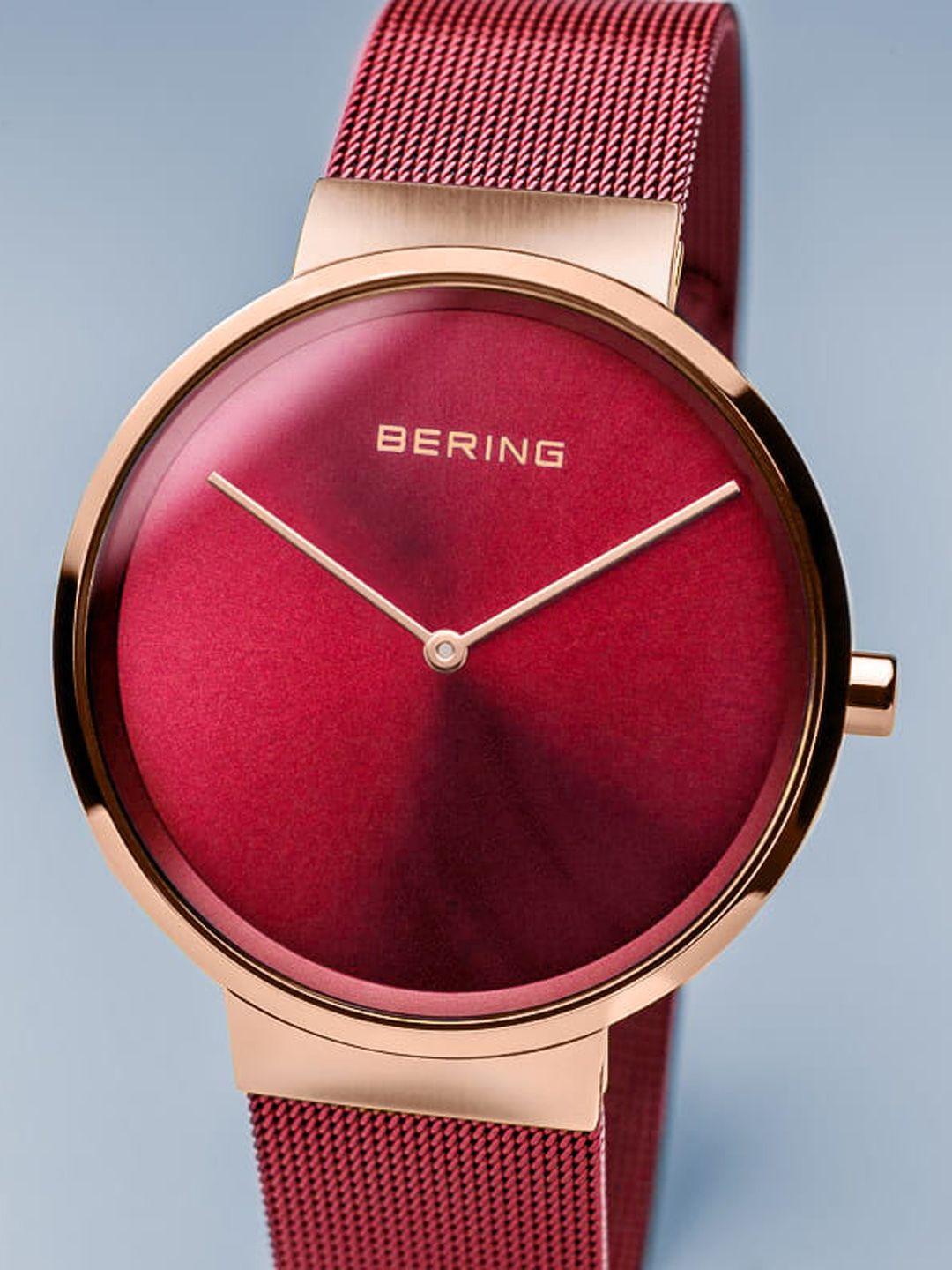 bering men red dial & red stainless steel bracelet style straps analogue watch 14539-363