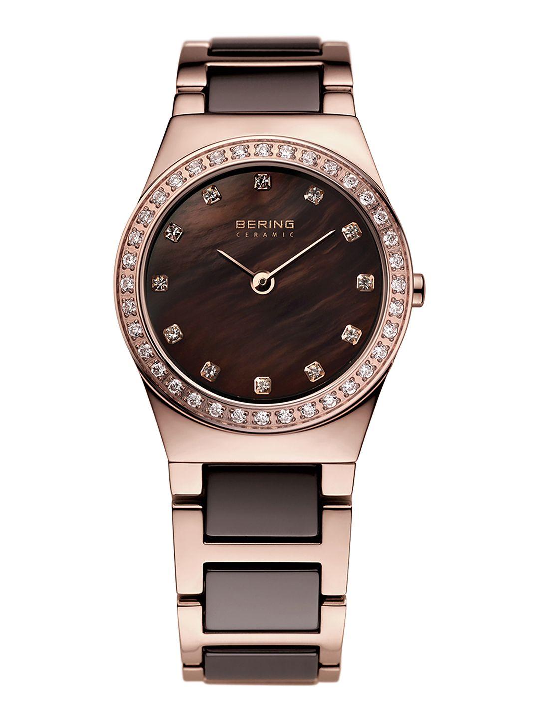 bering women brown ceramic sapphire crystal analogue watch 32426-765
