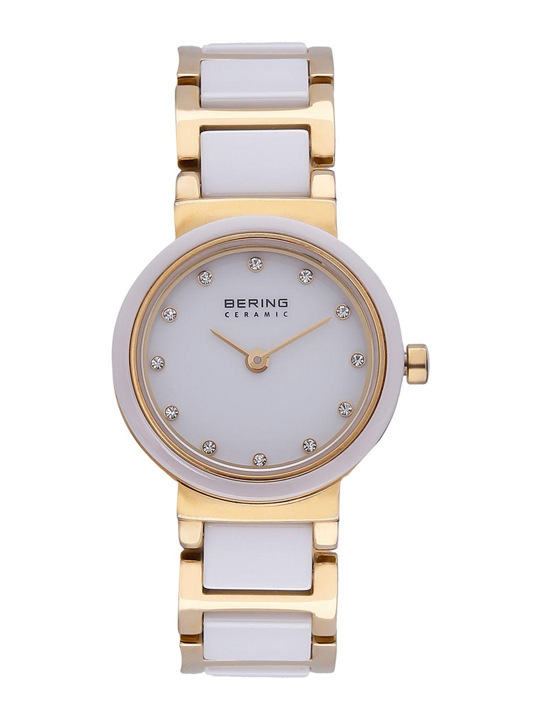 bering women gold toned ceramic analog watch-10725-751