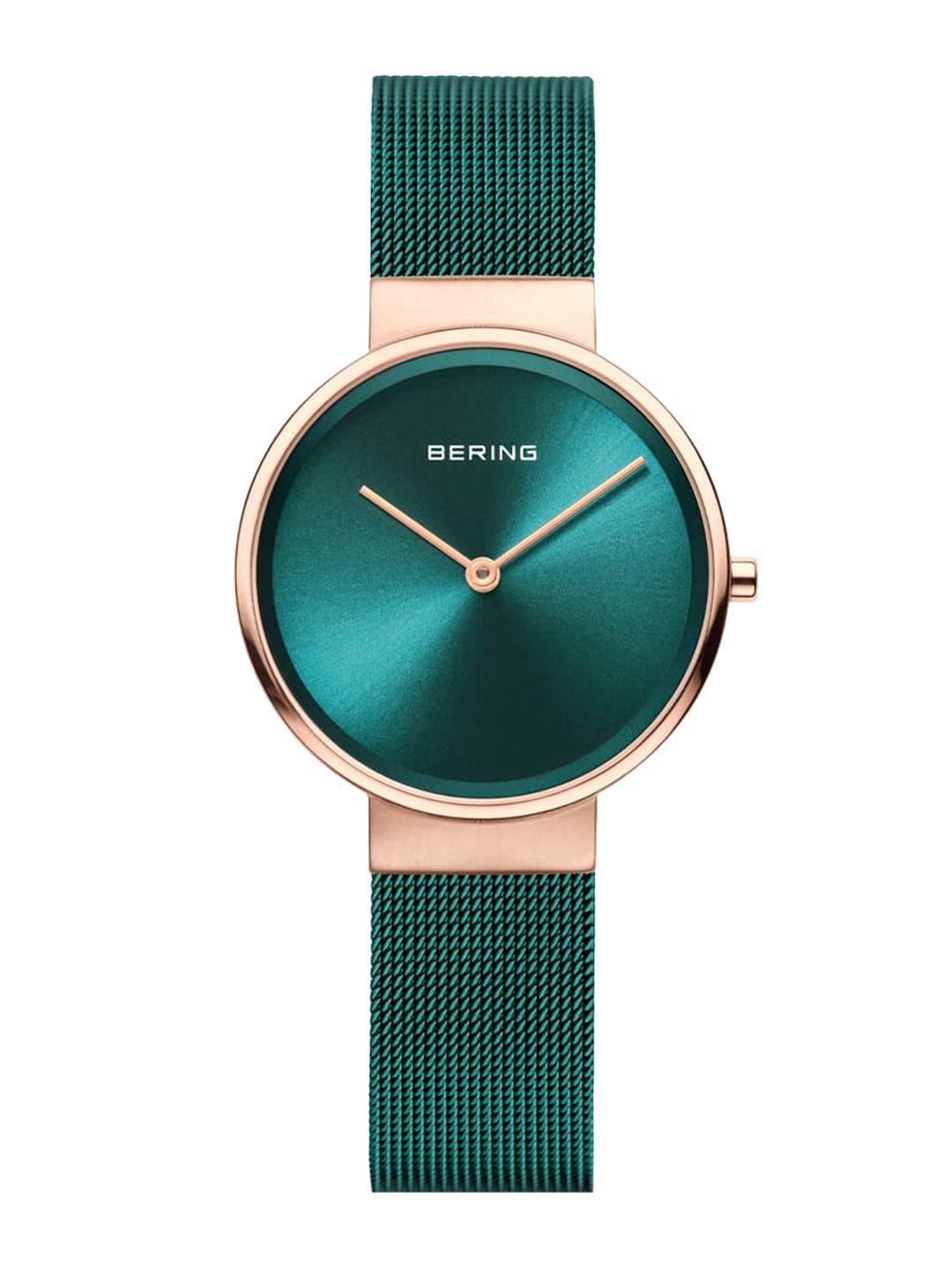 bering women green dial & green stainless steel straps analogue watch 14531-869
