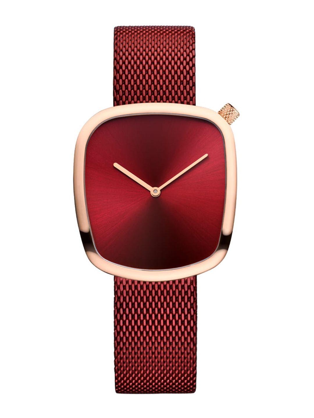 bering women red dial & red stainless steel straps analogue watch 18034-363